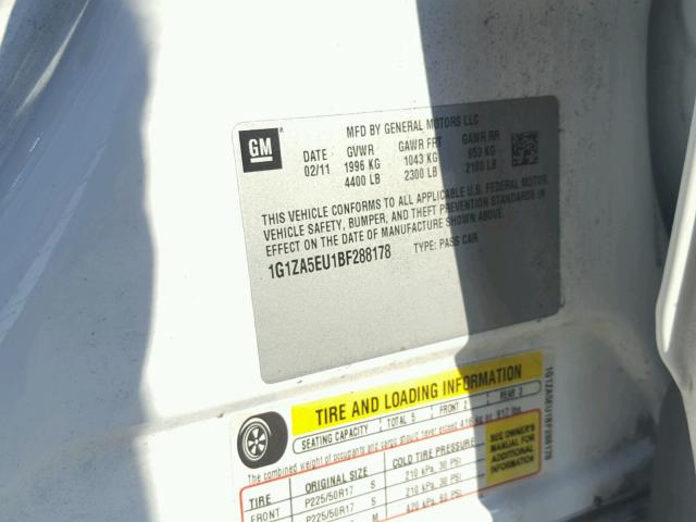 1G1ZA5EU1BF288178 - 2011 CHEVROLET MALIBU LS WHITE photo 10