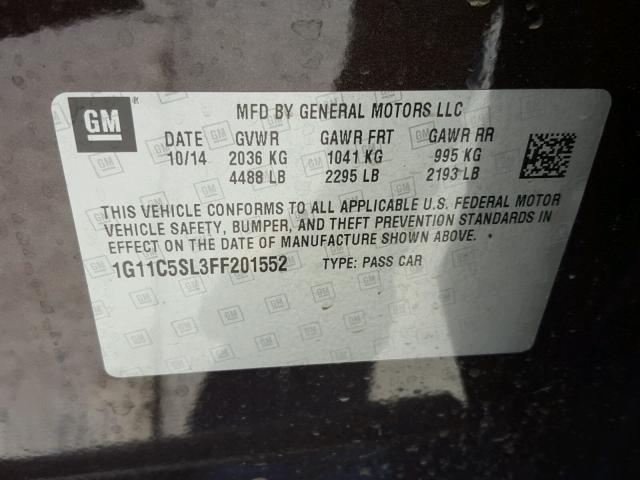 1G11C5SL3FF201552 - 2015 CHEVROLET MALIBU 1LT BROWN photo 10