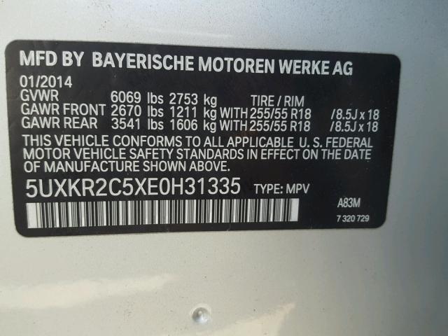 5UXKR2C5XE0H31335 - 2014 BMW X5 SDRIVE3 SILVER photo 10