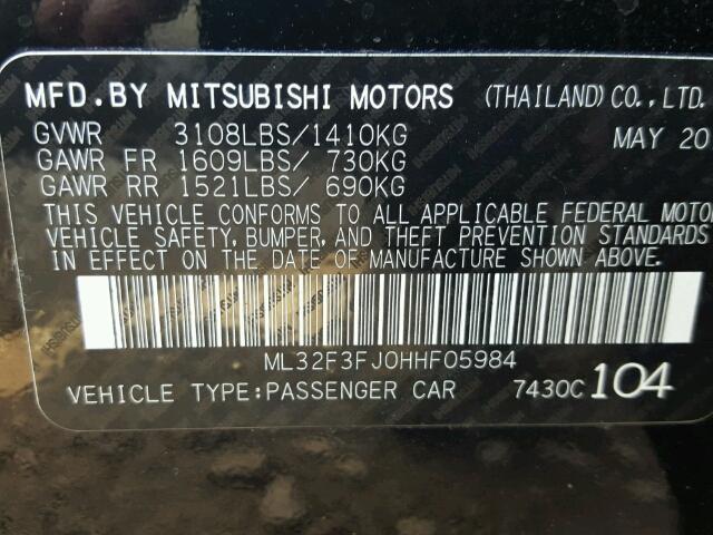 ML32F3FJ0HHF05984 - 2017 MITSUBISHI MIRAGE G4 BLACK photo 10