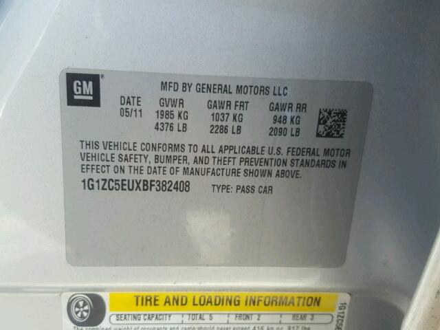 1G1ZC5EUXBF382408 - 2011 CHEVROLET MALIBU 1LT 米色 照片 10
