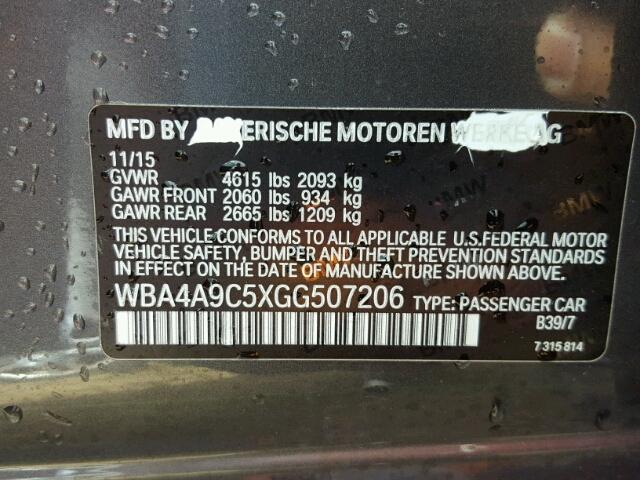 WBA4A9C5XGG507206 - 2016 BMW 428 GRAY photo 10