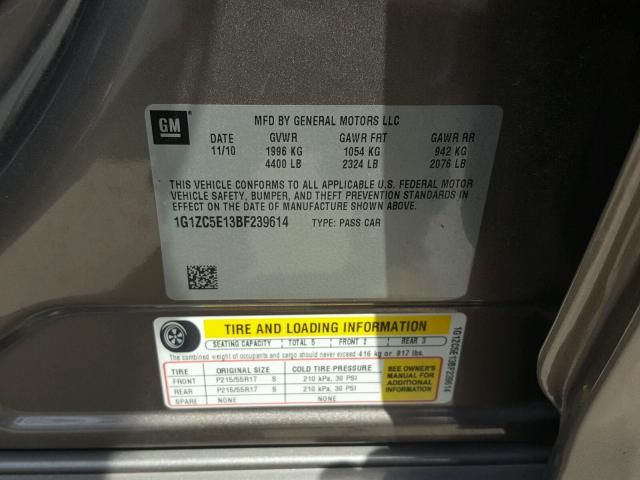 1G1ZC5E13BF239614 - 2011 CHEVROLET MALIBU 1LT TAN photo 10