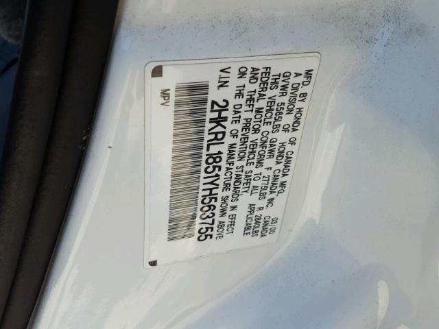 2HKRL1851YH563755 - 2000 HONDA ODYSSEY LX WHITE photo 10