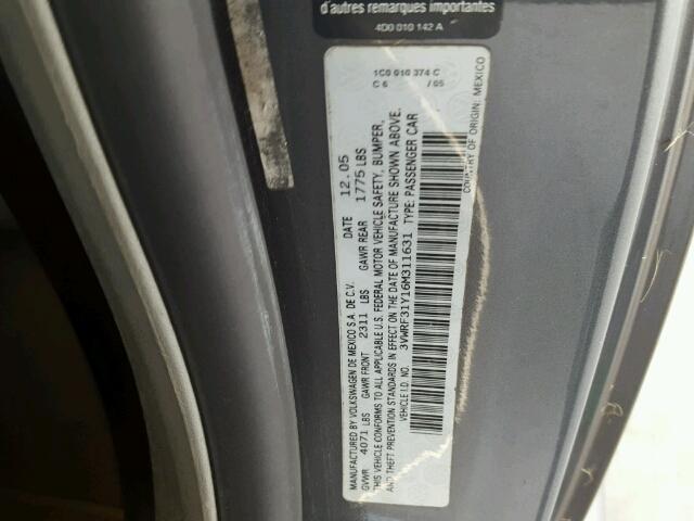 3VWRF31Y16M311631 - 2006 VOLKSWAGEN NEW BEETLE 灰色 照片 10