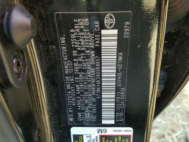 4T1BK46K28U068657 - 2008 TOYOTA CAMRY LE BLACK photo 10