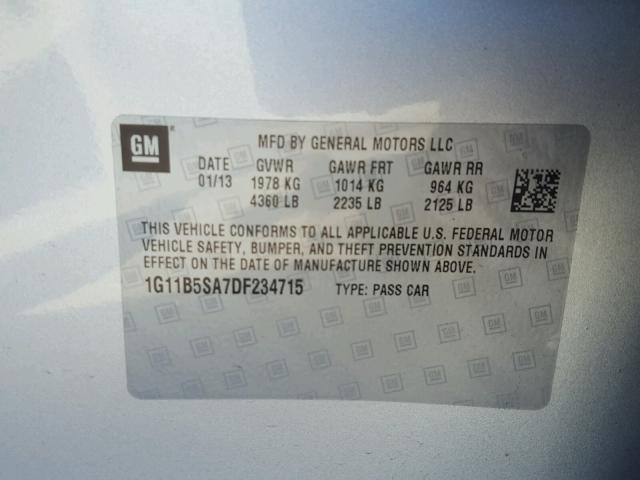 1G11B5SA7DF234715 - 2013 CHEVROLET MALIBU LS 银色 照片 10