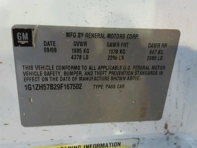 1G1ZH57B29F167502 - 2009 CHEVROLET MALIBU 1LT 白色 照片 10