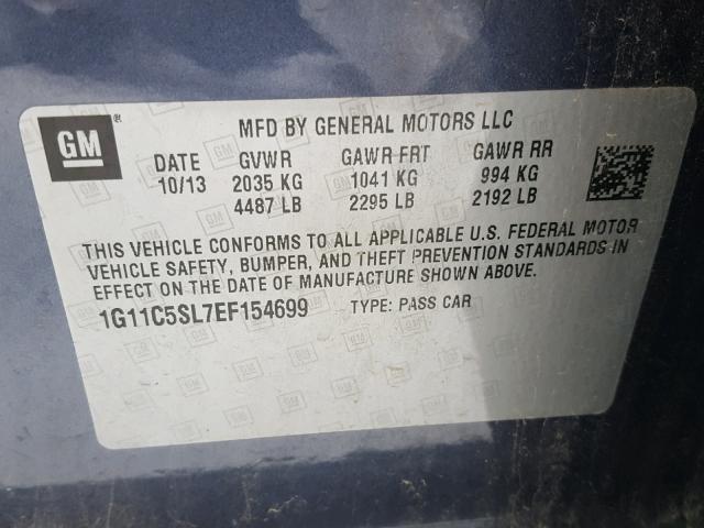 1G11C5SL7EF154699 - 2014 CHEVROLET MALIBU 1LT 绿色 照片 10