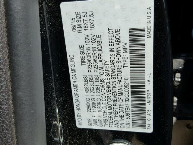 5J8TB4H32GL005210 - 2016 ACURA RDX BASE BLACK photo 10