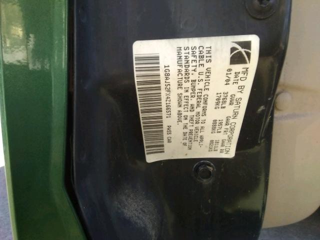 1G8AJ52FX4Z166571 - 2004 SATURN ION LEVEL GREEN photo 10