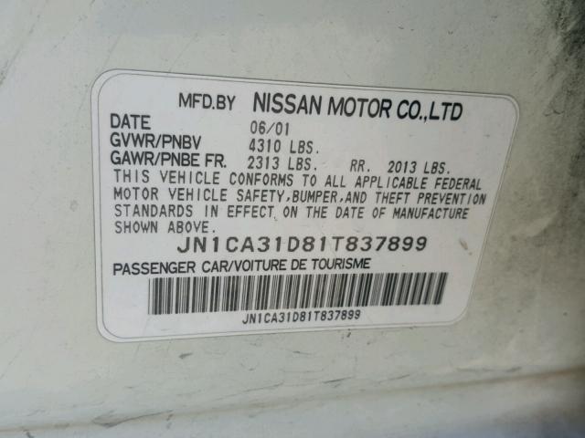 JN1CA31D81T837899 - 2001 NISSAN MAXIMA GXE WHITE photo 10