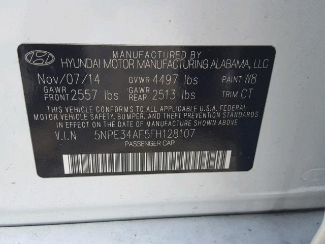 5NPE34AF5FH128107 - 2015 HYUNDAI SONATA SPO WHITE photo 10