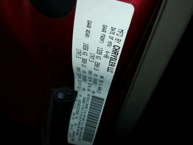 1J8HG48K38C220666 - 2008 JEEP COMMANDER ბურგუნდია ფოტო 10