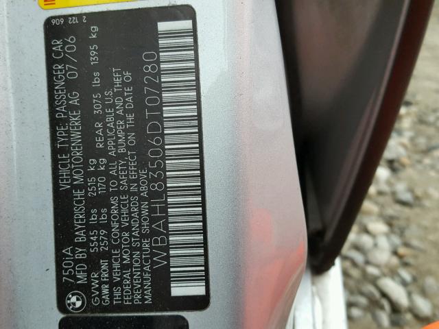 WBAHL83506DT07280 - 2006 BMW 750 I SILVER photo 10