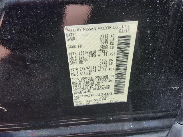 SN1AZ2MG2FN222401 - 2015 NISSAN MURANO S/S BLACK photo 10