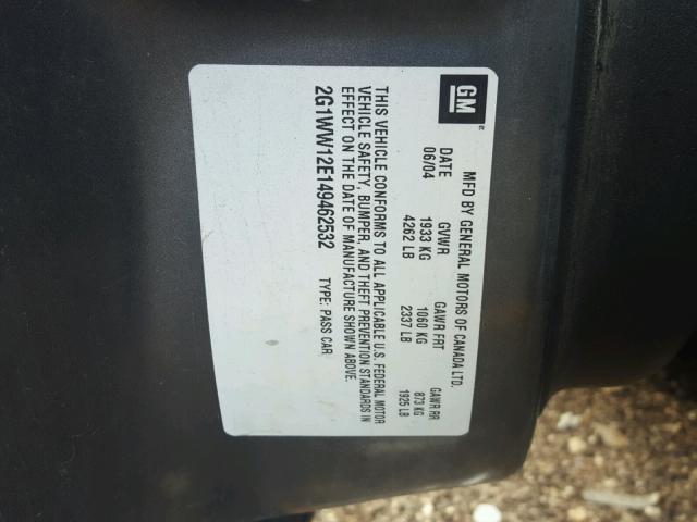 2G1WW12E149462532 - 2004 CHEVROLET MONTE CARL 灰色 照片 10