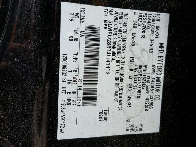 5LMFU28R14LJ41413 - 2004 LINCOLN NAVIGATOR 黑色 照片 10