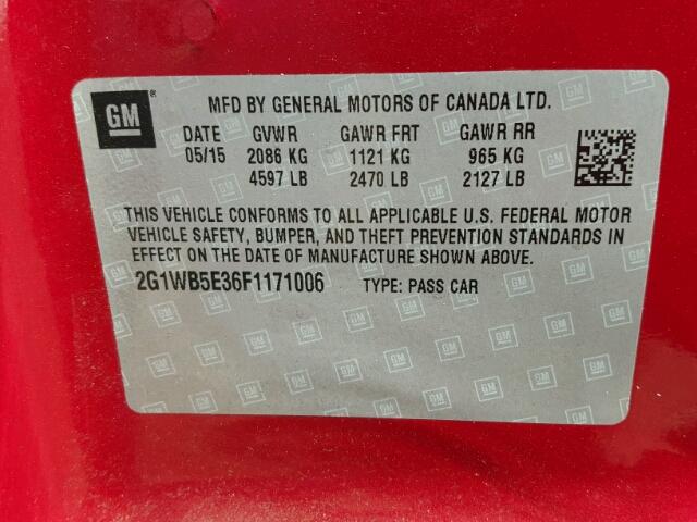 2G1WB5E36F1171006 - 2015 CHEVROLET IMPALA LIM RED photo 10