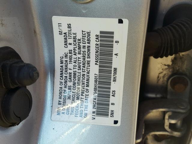 2HGFA1F64BH546017 - 2011 HONDA CIVIC LX-S Gümüş foto 10