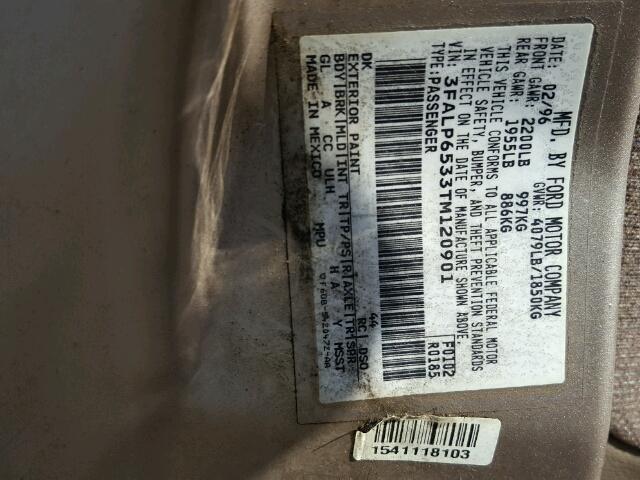 3FALP6533TM120901 - 1996 FORD CONTOUR GL ბეჟი ფოტო 10