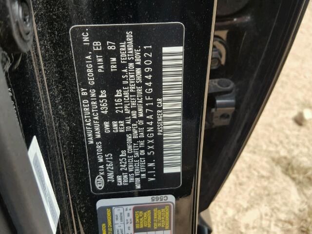 5XXGN4A71FG449021 - 2015 KIA OPTIMA EX BLACK photo 10