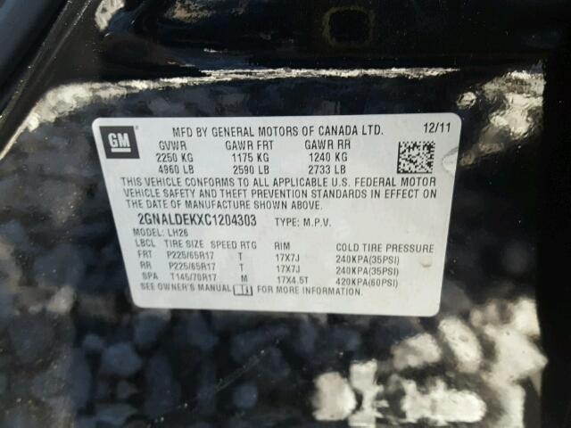 2GNALDEKXC1204303 - 2012 CHEVROLET EQUINOX LT BLACK photo 10