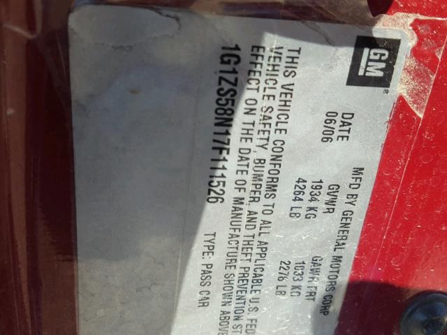 1G1ZS58N17F111526 - 2007 CHEVROLET MALIBU LS წითელი ფოტო 10