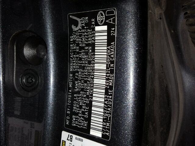 2T1KU40E49C069261 - 2009 TOYOTA COROLLA MA CHARCOAL photo 10