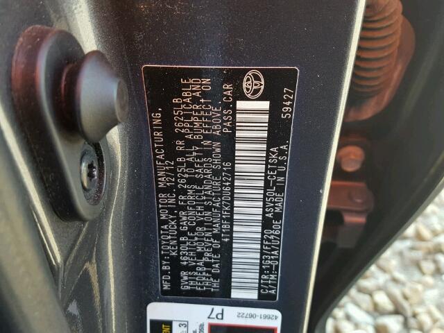 4T1BF1FK7DU642716 - 2013 TOYOTA CAMRY L GRAY photo 10