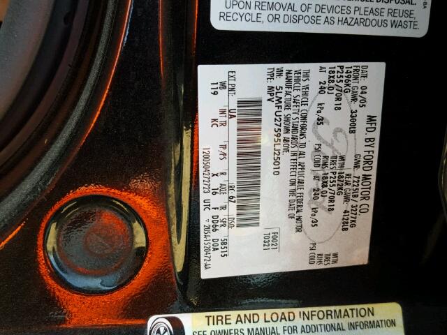 5LMFU27595LJ25010 - 2005 LINCOLN NAVIGATOR შავი ფოტო 10