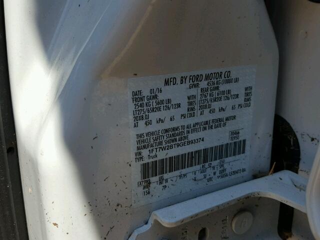 1FT7W2BT9GEB93374 - 2016 FORD F250 WHITE photo 10