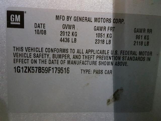 1G1ZK57B59F179516 - 2009 CHEVROLET MALIBU LTZ 银色 照片 10