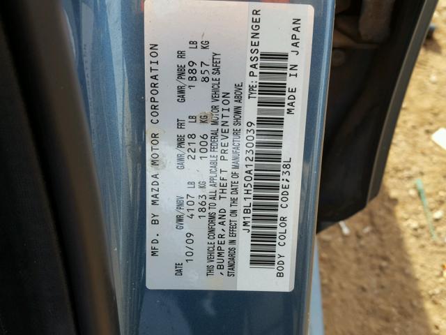 JM1BL1H50A1230039 - 2010 MAZDA 3 S BLUE photo 10