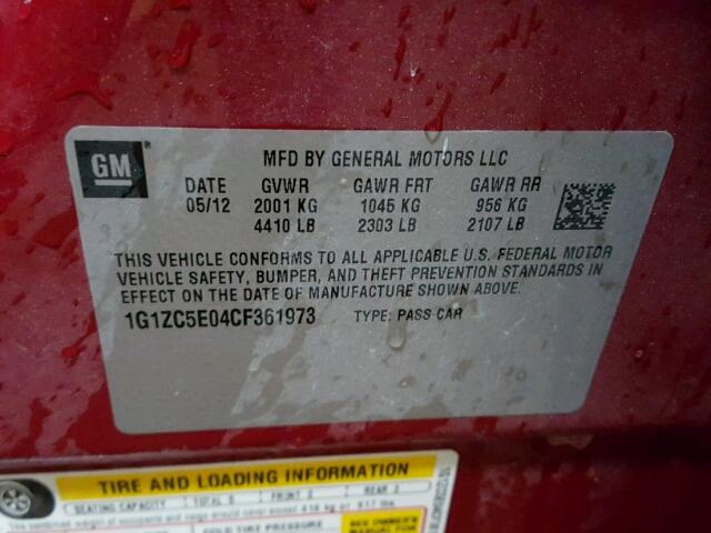 1G1ZC5E04CF361973 - 2012 CHEVROLET MALIBU 1LT RED photo 10