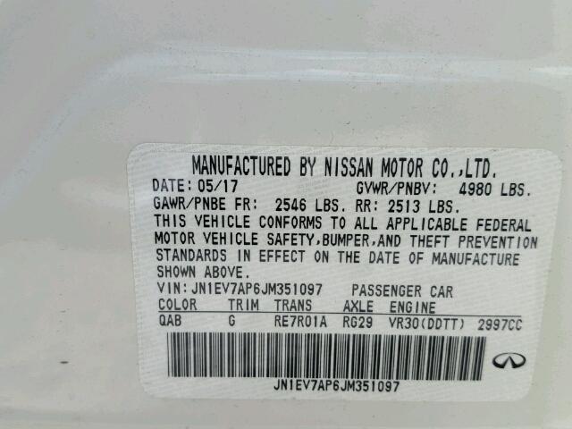 JN1EV7AP6JM351097 - 2018 INFINITI Q50 LUXE WHITE photo 10