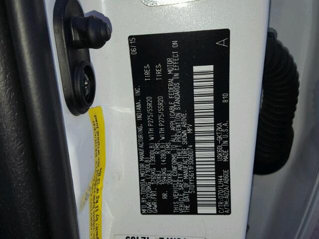 5TDYY5G11FS060074 - 2015 TOYOTA SEQUOIA PL WHITE photo 10