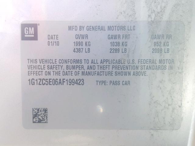 1G1ZC5E06AF199423 - 2010 CHEVROLET MALIBU 1LT 银色 照片 10