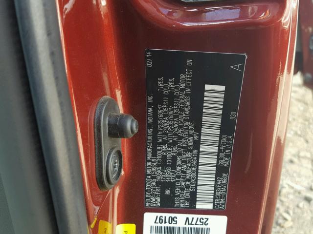 5TDZK3DC0ES464188 - 2014 TOYOTA SIENNA BAS RED photo 10