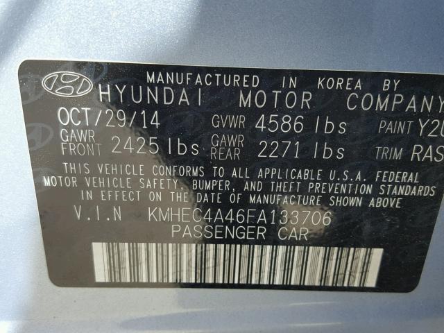 KMHEC4A46FA133706 - 2015 HYUNDAI SONATA HYB BLUE photo 10