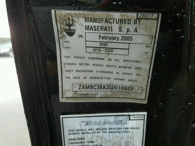 ZAMBC38A350018042 - 2005 MASERATI COUPE GT BLACK photo 10