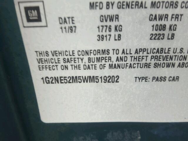 1G2NE52M5WM519202 - 1998 PONTIAC GRAND AM S GREEN photo 10