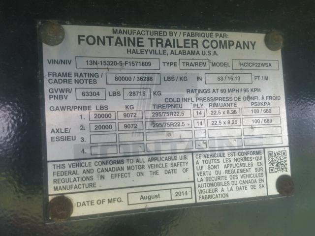 13N153205F1571809 - 2015 FONTAINE TRAILER SILVER photo 10