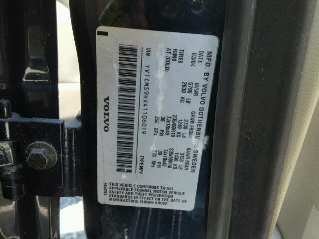YV1CM59HX41106019 - 2004 VOLVO XC90 BLUE photo 10