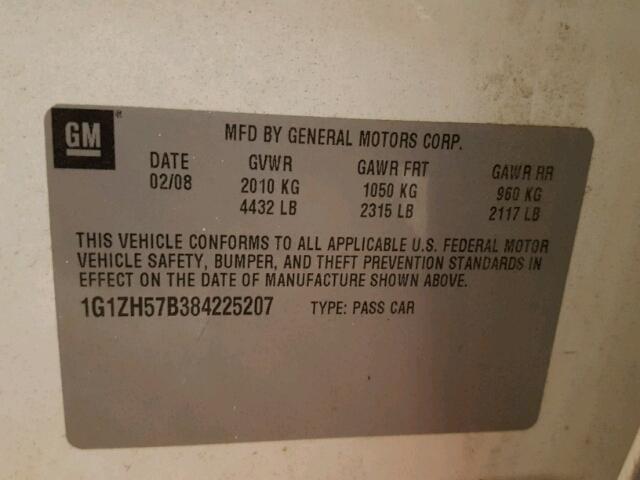 1G1ZH57B384225207 - 2008 CHEVROLET MALIBU 1LT 白色 照片 10