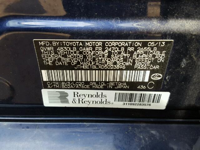 JTHBE1BLXD5023896 - 2013 LEXUS GS 蓝色 照片 10