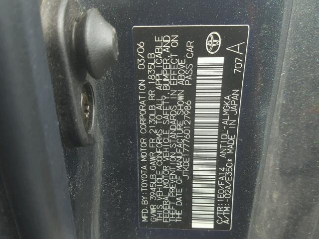 JTKDE177760127986 - 2006 TOYOTA SCION TC 灰色 照片 10