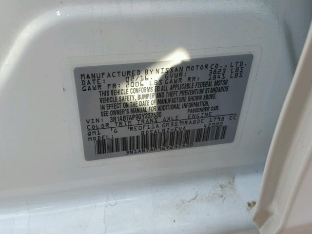 3N1AB7AP9GY237530 - 2016 NISSAN SENTRA S WHITE photo 10