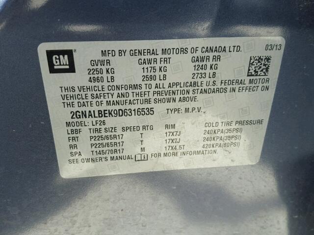 2GNA1BEK906316535 - 2013 CHEVROLET EQUINOX LS BLUE photo 10