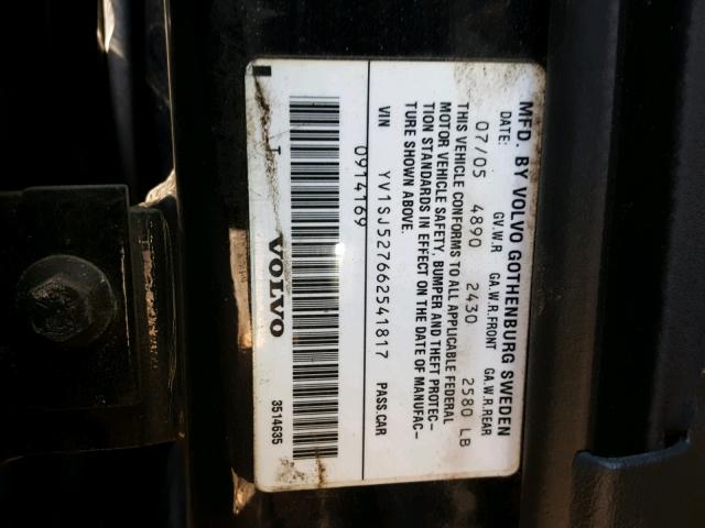 YV1SJ527662541817 - 2006 VOLVO V70 R BLACK photo 10